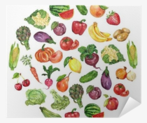 Watercolor Set With Fruits And Vegetables Poster • - Groente En Fruit Watercolor #673308