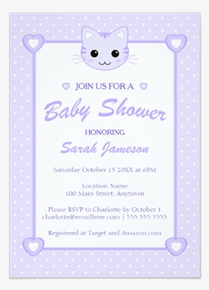 Cute Lilac Purple Cartoon Cat Kitten Baby Shower Invitation - Better Call Saul #673346