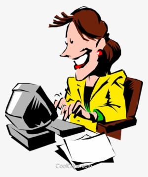 Cartoon Woman Typing At Computer Royalty Free Vector - Professional Woman Cartoon #674335