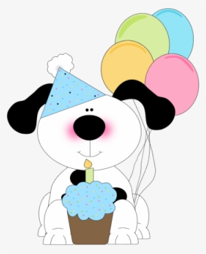 Cute Birthday Dog With A Cupcake And Balloons - Birthday Clip Art Cute #675866