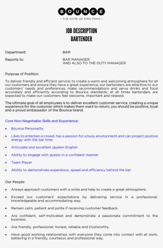 Bartender Supervisor Job Description Main Image #6791716