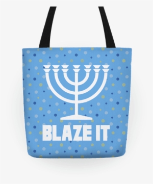 Blaze It Menorah Tote - Blaze It Menorah Tote Bag: Funny Tote Bag From Lookhuman. #681733
