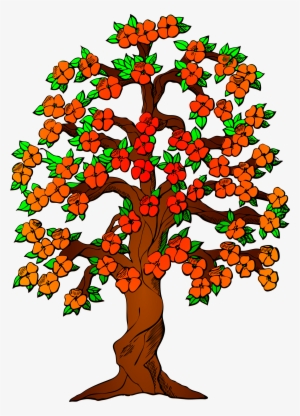 Red Blossoms On A Tree Big Image - Tree With Flower Clipart #689866