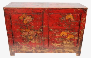 Vintage Red Painted Floral Cabinet On Chairish - Red #693469