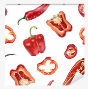 Watercolor Chili And Red Pepper Pattern Wall Mural - Chili Watercolor #697776