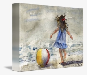 "beach Girl Watercolor Landscape Painting" By Miriam - Paintings Easy Of Girls #698191