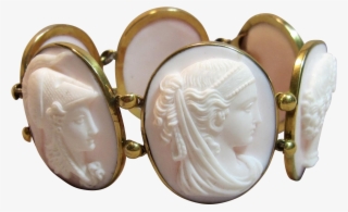 Vintage Panel Link Conch Shell Cameo Bracelet #6905384