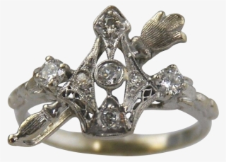 Diamond Filigree Ring14kt White Gold-crown & Scepter #6912641