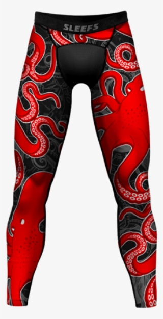 Kraken Octopus Red Black Tights For Men #6921176
