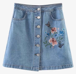 Embroidered Single-breasted Denim Skirt Light Blue #6950910 Embroidered Single-breasted Denim Skirt Light Blue #6950910