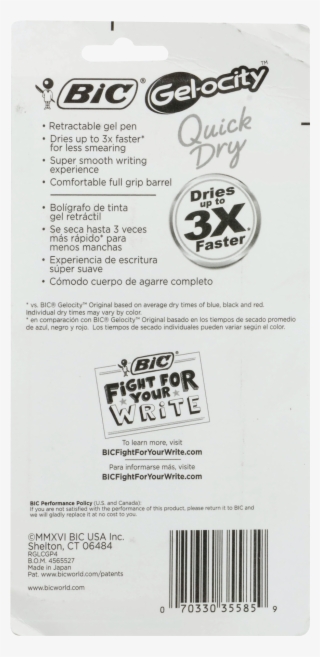 Bic Gelocity Quick Dry Retractable Gel Pen, Medium #6951042