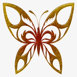 Butterfly, Abstract, Gold Embossed, Beautiful, Png #6956296