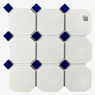 Octagon Mosaic White Dull With Blue Inlays 9,5x9,5 #6964312