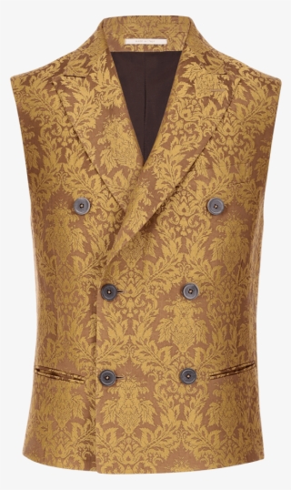 Golden Silk Linen Double Breasted Jacquard Vest Ss19 #6984757