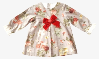 Vestido Cinza Com Estampado Floral Com Laço Vermelho #6988483