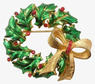 Mylu Green Christmas Holly Wreath Pin With Red Stones #6988606