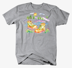 Watercolor Work Boots Hills Trees Sun Flowers Water #70205