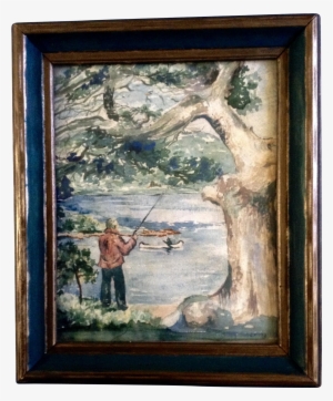 Sherman, Fishing On The Riverbank Watercolor Painting - Picture Frame #72173