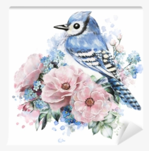 Bluejay Drawing Watercolor Graphic Black And White - Spash Of Flowers Watercolor #73035