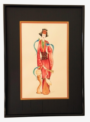 Vintage Original, Signed Geisha Watercolor Painting - Picture Frame #73582