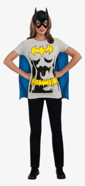 Adult Batgirl Cape T-shirt With Mask - Womens Small Size 0-4 Batgirl Bat Girl Costume T-shirt #701287