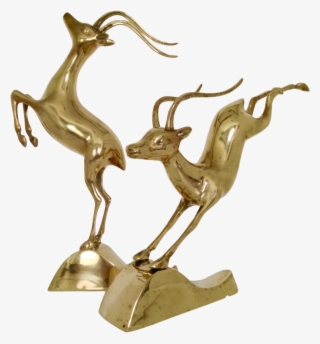 A Stunning Pair Of Vintage Brass Leaping Gazelles #7037057