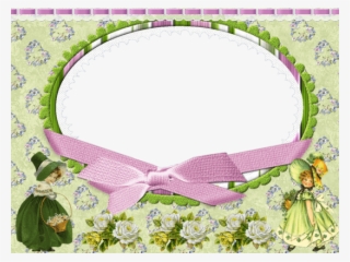 Cute Green Transparent Frame With Girl And Pink Bow #7059407