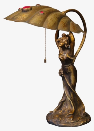 Marvelous Art Nouveau Sweet Lady Desk Lamp W/ Brass #7063012