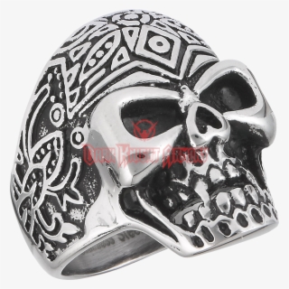 Stainless Steel Patterned Skull Ring #7089558