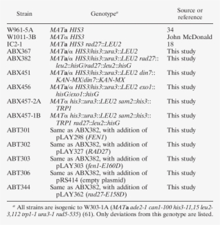 Yeast Strains Used In This Study #7094043