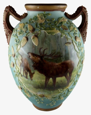 Rare Nippon Elk Or Moose Vase With Moriage Acorns And #7098121