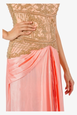 Baby Pink Pearl Embroidered Concept Sari #7105796