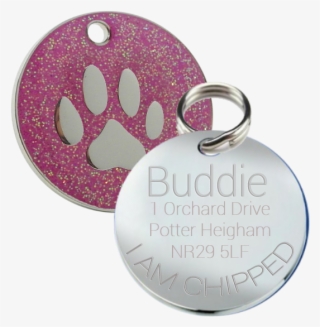 75 Pink Glitter Pet Id Dog Name Tag 25 Mm Round With #7131300