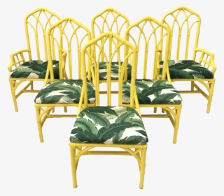 Tropical Banana Leaf Print Bamboo Rattan Dining Chairs #7147548