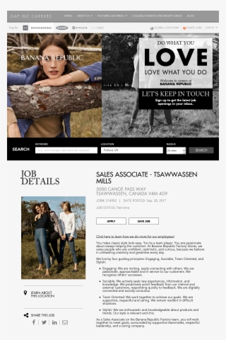 Banana Republic Sales Associate Description #7168415