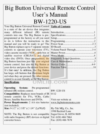 Directv Remote Control Universal 1 Pdf Page Preview #7171930