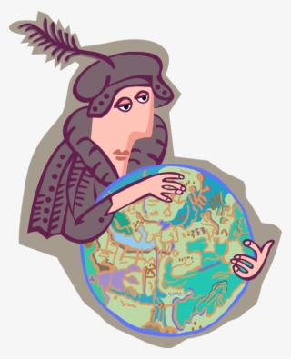 Vector Illustration Of Christopher Columbus With World #7198071