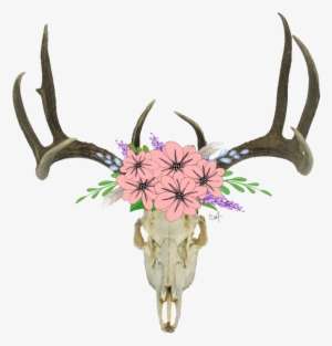 Skull Antlers Flowers Freetoedit - Deer Head Skull Png #722573