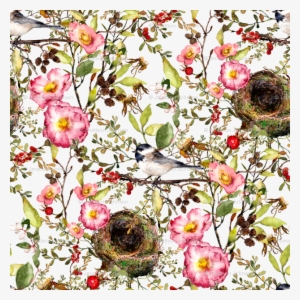 Chickadee With Nest Watercolor On White Fabric - Made In Skandia #727552