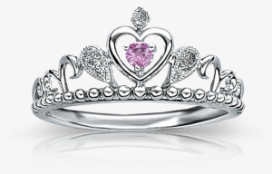 Princess Pink Sapphire & Diamond Tiara Ring In Sterling - Silver Crown For Princess Png #727886