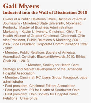 Gail Myers Inducted Into The Wall Of Distinction 2018 #7273828