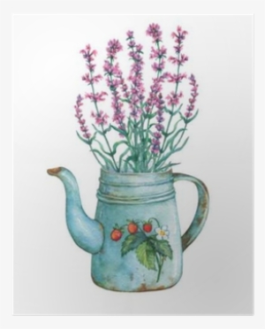 Vintage Blue Metal Teapot With Strawberries Pattern - Vintage Blue Metal Teapot With Strawberry #737383