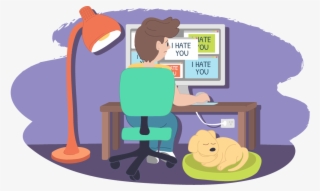 Boy Looking At A Computer Screen With 'i Hate You' #7302439 Boy Looking At A Computer Screen With 'i Hate You' #7302439