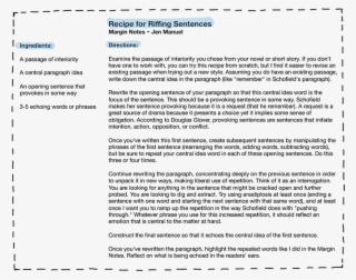 Margin Notes Recipe Card For Riffing Sentences #7310308