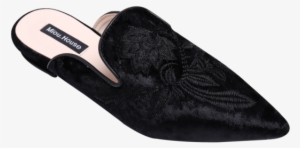 Pointed Toe Embroidered Velvet Flat Shoes Black Flat - Miou House Shoes #742552