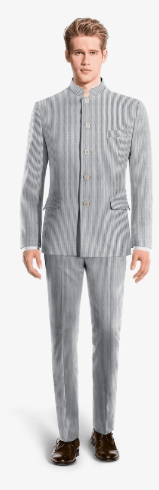 Grey Mao Striped Seersucker Suit-view Front #7425119