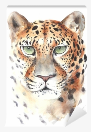 Leopard Big Cat Head Portrait Watercolor Painting Illustration - Painting #750415