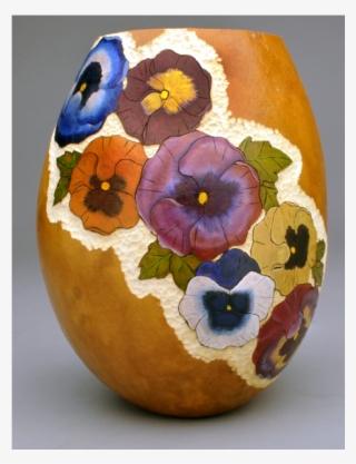 This Gourd Vase Has 7 Wood Burned And Painted Pansies #7539686