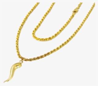14k Gold Rope Chain Necklace Italy 24 Inch Horn Pendant - ティファニー シルバー ビーズ ネックレス #7592654