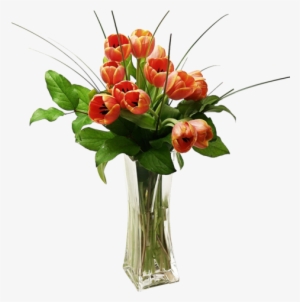 Tulips Arranged In A Vase - Png Orange Flower In Vase #767705